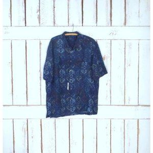 90's vintage Van Heusen dark blue linen button down short sleeve shirt